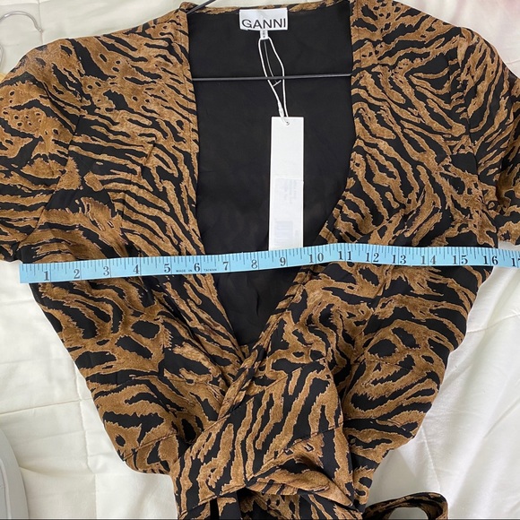 NEW Ganni Tiger Printed Georgette Mini Dress - Picture 9 of 12